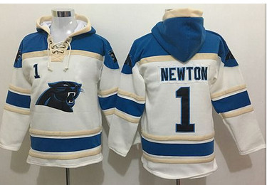 Nike Panthers #1 Cam Newton White Sawyer Hooded Sweatshirt NFL Hoodie