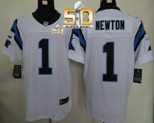 Nike Panthers #1 Cam Newton White Super Bowl 50 Men's Stitched NFL Elite Jersey