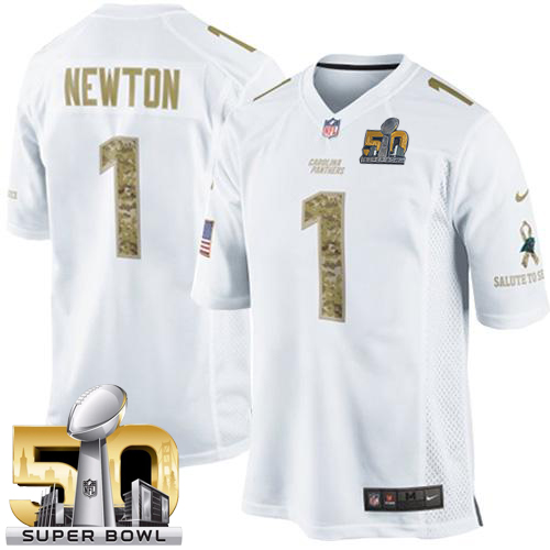 Nike Panthers #1 Cam Newton White Super Bowl 50 Men's Stitched NFL Limited Salute to Service Jersey Nike Panthers #1 Cam Newton White Super Bowl 50 Men's Stitched NFL Limited Salute to Service Jersey