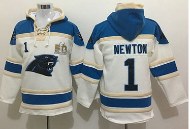 Nike Panthers #1 Cam Newton White Super Bowl 50 Sawyer Hooded Sweatshirt NFL Hoodie