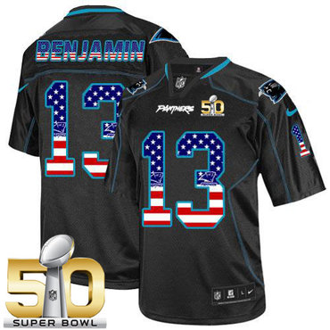 Nike Panthers #13 Kelvin Benjamin Black Super Bowl 50 Men's Stitched NFL Elite USA Flag Fashion Jersey