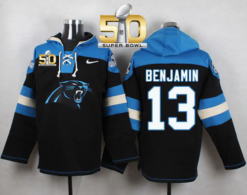Nike Panthers #13 Kelvin Benjamin Black Super Bowl 50 Player Pullover NFL Hoodie