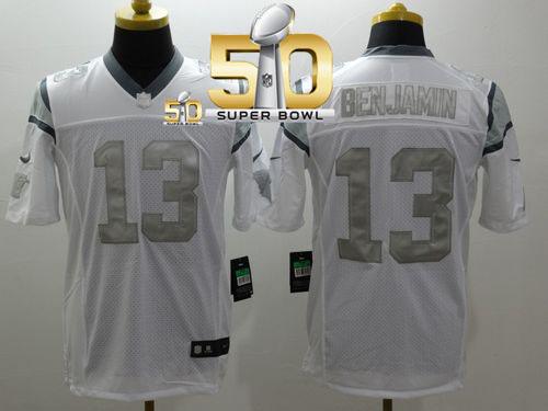 Nike Panthers #13 Kelvin Benjamin White Super Bowl 50 Men's Stitched NFL Limited Platinum Jersey