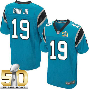 Nike Panthers #19 Ted Ginn Jr Blue Alternate Super Bowl 50 Men's Stitched NFL Elite Jersey