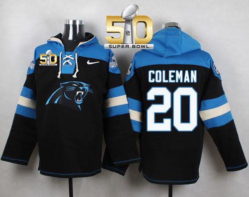 Nike Panthers #20 Kurt Coleman Black Super Bowl 50 Player Pullover NFL Hoodie Nike Panthers #20 Kurt Coleman Black Super Bowl 50 Player Pullover NFL Hoodie
