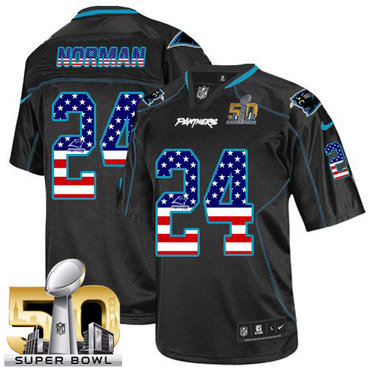 Nike Panthers #24 Josh Norman Black Super Bowl 50 Men's Stitched NFL Elite USA Flag Fashion Jersey