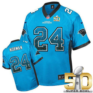Nike Panthers #24 Josh Norman Blue Alternate Super Bowl 50 Men's Stitched NFL Elite Drift Fashion Jersey