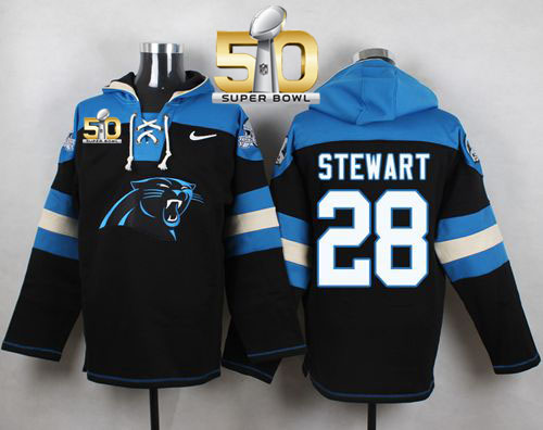 Nike Panthers #28 Jonathan Stewart Black Super Bowl 50 Player Pullover NFL Hoodie