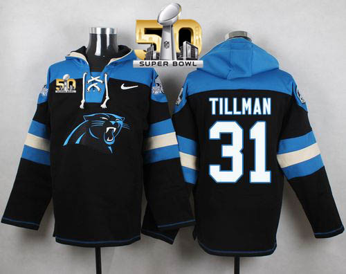 Nike Panthers #31 Charles Tillman Black Super Bowl 50 Player Pullover NFL Hoodie