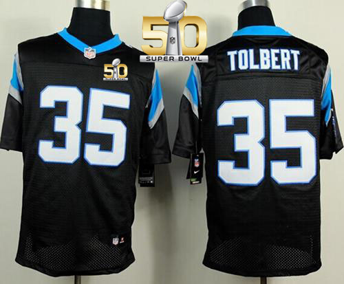 Nike Panthers #35 Mike Tolbert Black Team Color Super Bowl 50 Men's Stitched NFL Elite Jersey