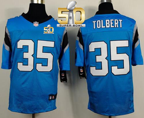 Nike Panthers #35 Mike Tolbert Blue Alternate Super Bowl 50 Men's Stitched NFL Elite Jersey