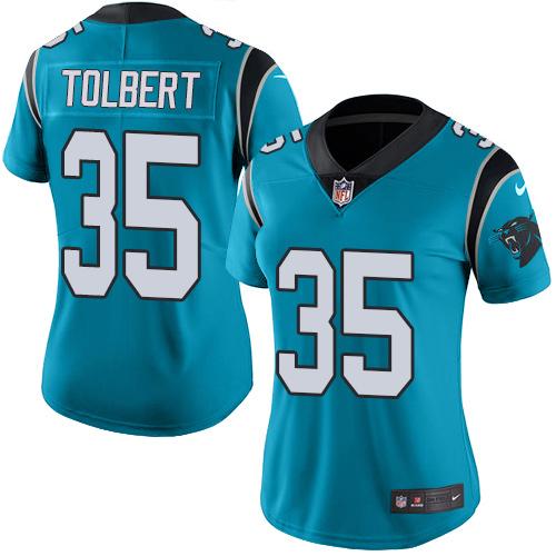 Nike Panthers #35 Mike Tolbert Blue Women's Stitched NFL Limited Rush Jersey Nike Panthers #35 Mike Tolbert Blue Women's Stitched NFL Limited Rush Jersey
