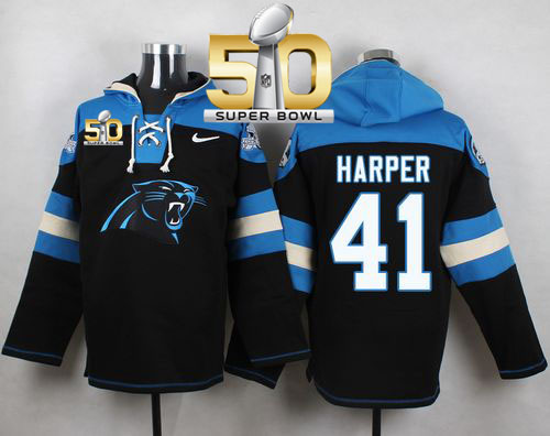 Nike Panthers #41 Roman Harper Black Super Bowl 50 Player Pullover NFL Hoodie