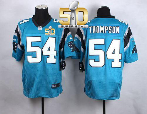 Nike Panthers #54 Shaq Thompson Blue Alternate Super Bowl 50 Men's Stitched NFL Elite Jersey