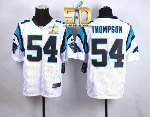 Nike Panthers #54 Shaq Thompson White Super Bowl 50 Men's Stitched NFL Elite Jersey