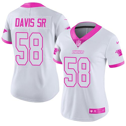 Nike Panthers #58 Thomas Davis Sr White Pink Women's Stitched NFL Limited Rush Fashion Jersey