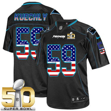 Nike Panthers #59 Luke Kuechly Black Super Bowl 50 Men's Stitched NFL Elite USA Flag Fashion Jersey