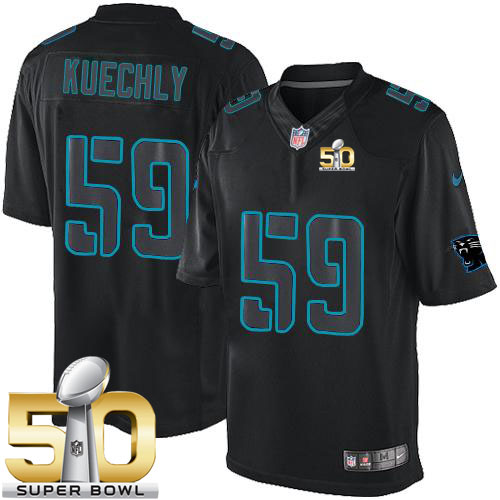 Nike Panthers #59 Luke Kuechly Black Super Bowl 50 Men's Stitched NFL Impact Limited Jersey