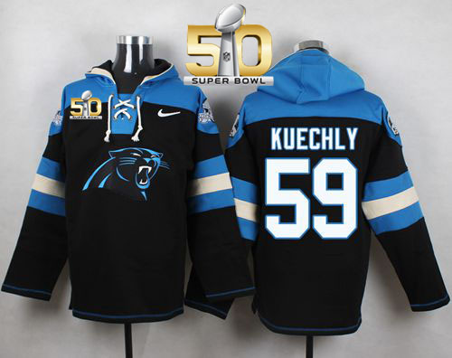 Nike Panthers #59 Luke Kuechly Black Super Bowl 50 Player Pullover NFL Hoodie Nike Panthers #59 Luke Kuechly Black Super Bowl 50 Player Pullover NFL Hoodie