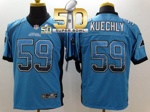 Nike Panthers #59 Luke Kuechly Blue Alternate Super Bowl 50 Men's Stitched NFL Elite Drift Fashion Jersey