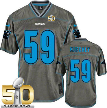 Nike Panthers #59 Luke Kuechly Grey Super Bowl 50 Men's Stitched NFL Elite Vapor Jersey Nike Panthers #59 Luke Kuechly Grey Super Bowl 50 Men's Stitched NFL Elite Vapor Jersey