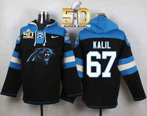 Nike Panthers #67 Ryan Kalil Black Super Bowl 50 Player Pullover NFL Hoodie