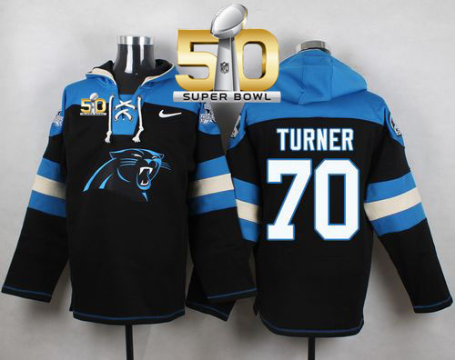 Nike Panthers #70 Trai Turner Black Super Bowl 50 Player Pullover NFL Hoodie