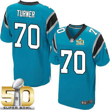Nike Panthers #70 Trai Turner Blue Alternate Super Bowl 50 Men's Stitched NFL Elite Jersey