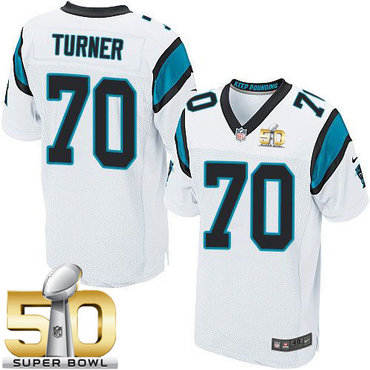 Nike Panthers #70 Trai Turner White Super Bowl 50 Men's Stitched NFL Elite Jersey