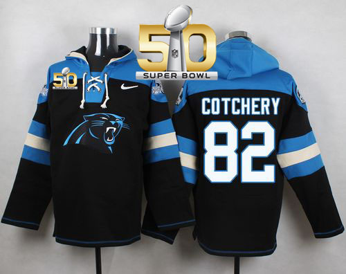 Nike Panthers #82 Jerricho Cotchery Black Super Bowl 50 Player Pullover NFL Hoodie