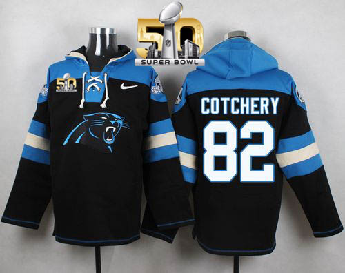Nike Panthers #82 Jerricho Cotchery Black Super Bowl 50 Player Pullover NFL Hoodie Nike Panthers #82 Jerricho Cotchery Black Super Bowl 50 Player Pullover NFL Hoodie