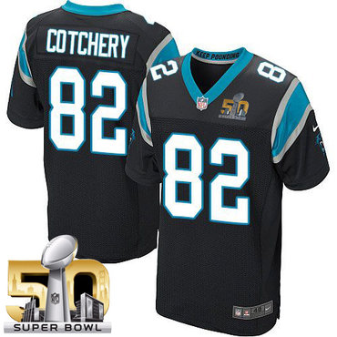 Nike Panthers #82 Jerricho Cotchery Black Team Color Super Bowl 50 Men's Stitched NFL Elite Jersey
