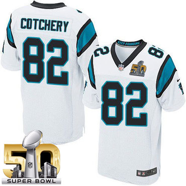 Nike Panthers #82 Jerricho Cotchery White Super Bowl 50 Men's Stitched NFL Elite Jersey Nike Panthers #82 Jerricho Cotchery White Super Bowl 50 Men's Stitched NFL Elite Jersey
