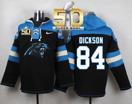 Nike Panthers #84 Ed Dickson Black Super Bowl 50 Player Pullover NFL Hoodie