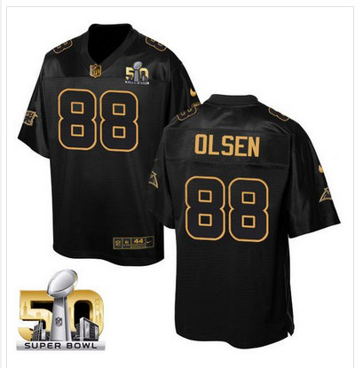 Nike Panthers #88 Greg Olsen Black Super Bowl 50 Men's Stitched NFL Elite Pro Line Gold Collection Jersey