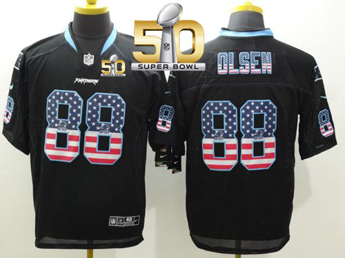 Nike Panthers #88 Greg Olsen Black Super Bowl 50 Men's Stitched NFL Elite USA Flag Fashion Jersey Nike Panthers #88 Greg Olsen Black Super Bowl 50 Men's Stitched NFL Elite USA Flag Fashion Jersey