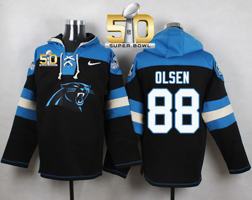 Nike Panthers #88 Greg Olsen Black Super Bowl 50 Player Pullover NFL Hoodie Nike Panthers #88 Greg Olsen Black Super Bowl 50 Player Pullover NFL Hoodie