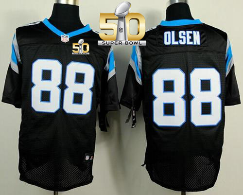 Nike Panthers #88 Greg Olsen Black Team Color Super Bowl 50 Men's Stitched NFL Elite Jersey