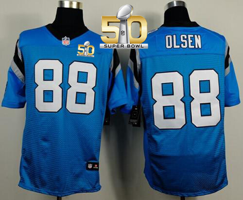 Nike Panthers #88 Greg Olsen Blue Alternate Super Bowl 50 Men's Stitched NFL Elite Jersey