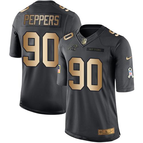 Nike Panthers #90 Julius Peppers Black Men's Stitched NFL Limited Gold Salute To Service Jersey