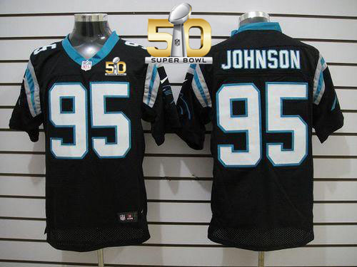 Nike Panthers #95 Charles Johnson Black Team Color Super Bowl 50 Men's Stitched NFL Elite Jersey Nike Panthers #95 Charles Johnson Black Team Color Super Bowl 50 Men's Stitched NFL Elite Jersey