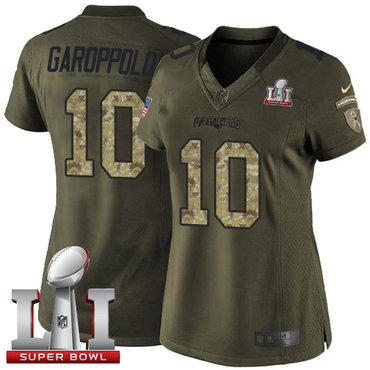 Nike Patriots #10 Jimmy Garoppolo Green Super Bowl LI 51 Women's Stitched NFL Limited Salute to Service Jersey
