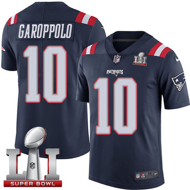 Nike Patriots #10 Jimmy Garoppolo Navy Blue Super Bowl LI 51 Men's Stitched NFL Limited Rush Jersey Nike Patriots #10 Jimmy Garoppolo Navy Blue Super Bowl LI 51 Men's Stitched NFL Limited Rush Jersey