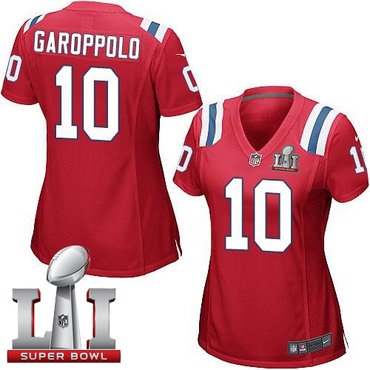 Nike Patriots #10 Jimmy Garoppolo Red Alternate Super Bowl LI 51 Women's Stitched NFL Elite Jersey