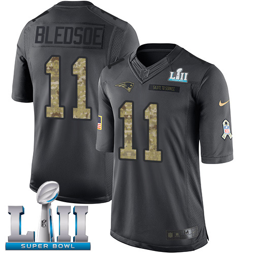 Nike Patriots #11 Drew Bledsoe Black Super Bowl LII Men's Stitched NFL Limited 2016 Salute To Service Jersey