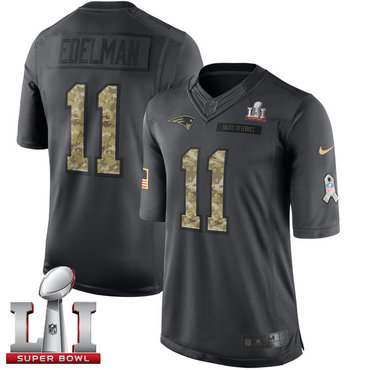 Nike Patriots #11 Julian Edelman Black Super Bowl LI 51 Men's Stitched NFL Limited 2016 Salute To Service Jersey