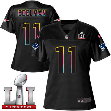 Nike Patriots #11 Julian Edelman Black Super Bowl LI 51 Women's NFL Fashion Game Jersey