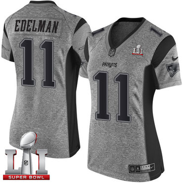 Nike Patriots #11 Julian Edelman Gray Super Bowl LI 51 Women's Stitched NFL Limited Gridiron Gray Jersey