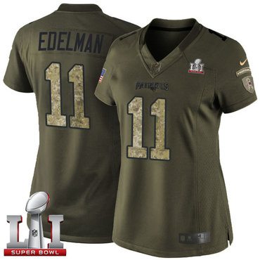 Nike Patriots #11 Julian Edelman Green Super Bowl LI 51 Women's Stitched NFL Limited Salute to Service Jersey