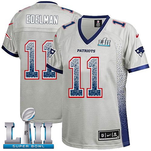 Nike Patriots #11 Julian Edelman Grey Super Bowl LII Women's Stitched NFL Elite Drift Fashion Jersey Nike Patriots #11 Julian Edelman Grey Super Bowl LII Women's Stitched NFL Elite Drift Fashion Jersey
